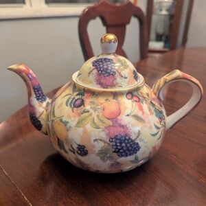 Vintage Formalities By Baum Bros. ~ Fruit Pattern Teapot with  Gold Trim